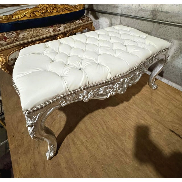Bench French Style With Silver Leaf Details For Sale - Image 4 of 7