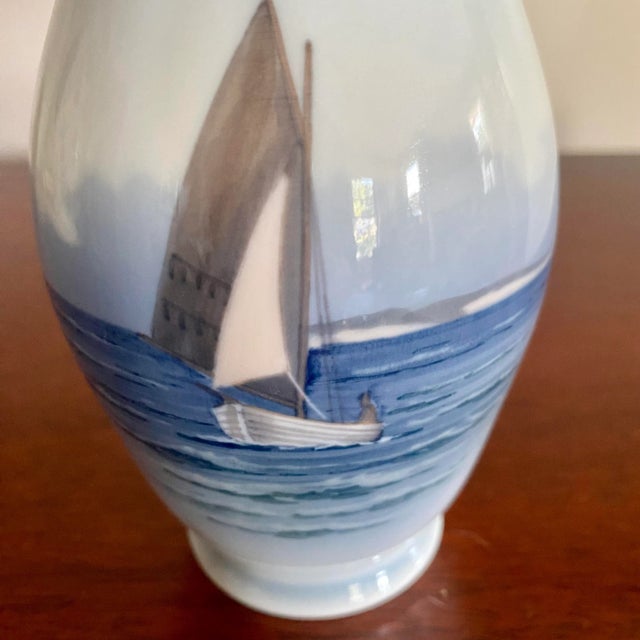 Royal Copenhagan 1960s Royal Copenhagen Denmark Hand Painted Sailboat Nautical Vase For Sale - Image 4 of 6