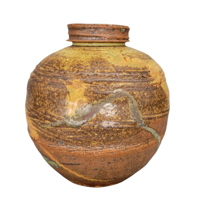 1990s Japanese Inspired Don Curreri Hand Crafted Etched Glazed Studio Pottery Vessel, Signed For Sale - Image 4 of 13