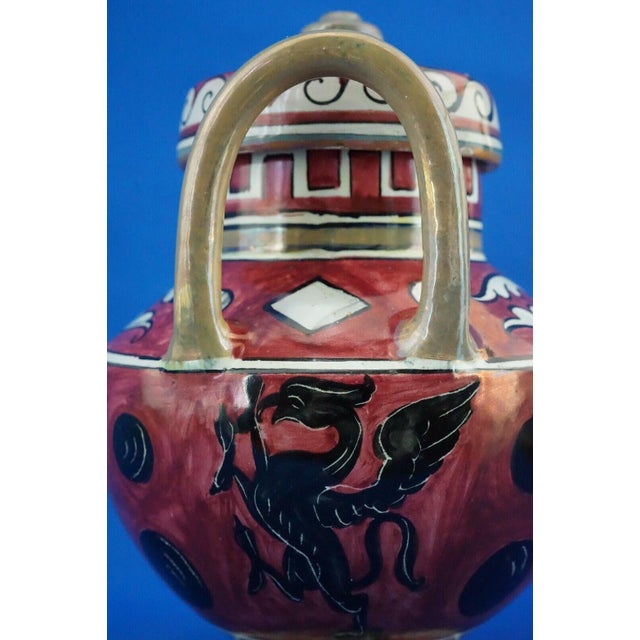 Majolica Lustre Ceramic Vase with Griffin by Angelo Pascucci of Icap Gualdo Tadino, Italy, 1920s For Sale - Image 16 of 18