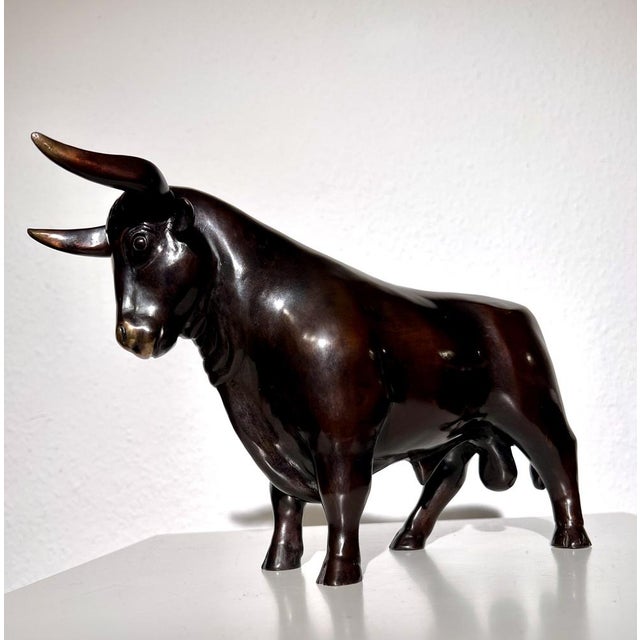 Brown Patinated Bronze Sculpture of Bull For Sale - Image 4 of 14