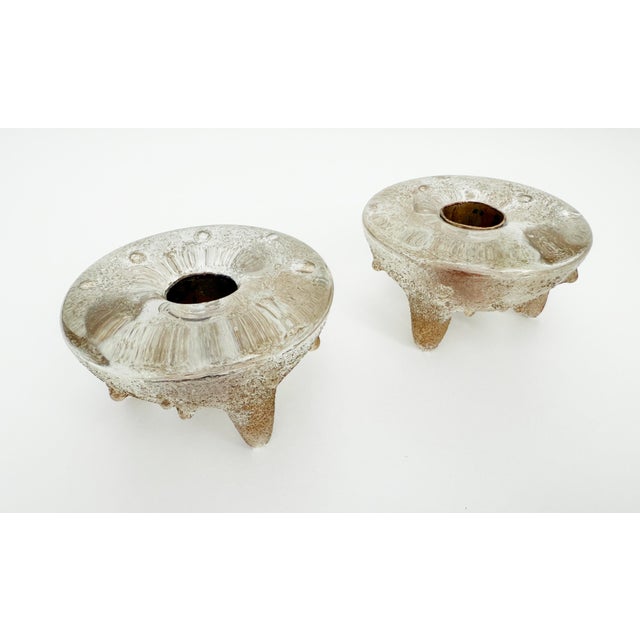 Metal 1920's French Andre Thuret Style Glass Candle Holders - A Pair For Sale - Image 7 of 9