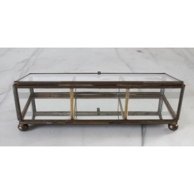 Mid 20th Century Vintage Brass & Etched Glass Lidded Trinket or Jewelry Box For Sale - Image 5 of 9