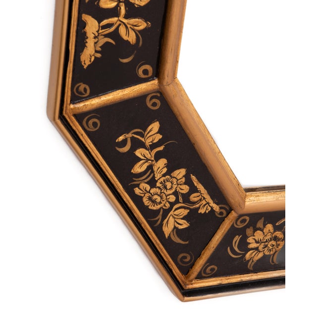 Octagonal Italian Gilt Relief Painted Wood Mirror LaBarge Attributed For Sale - Image 10 of 14