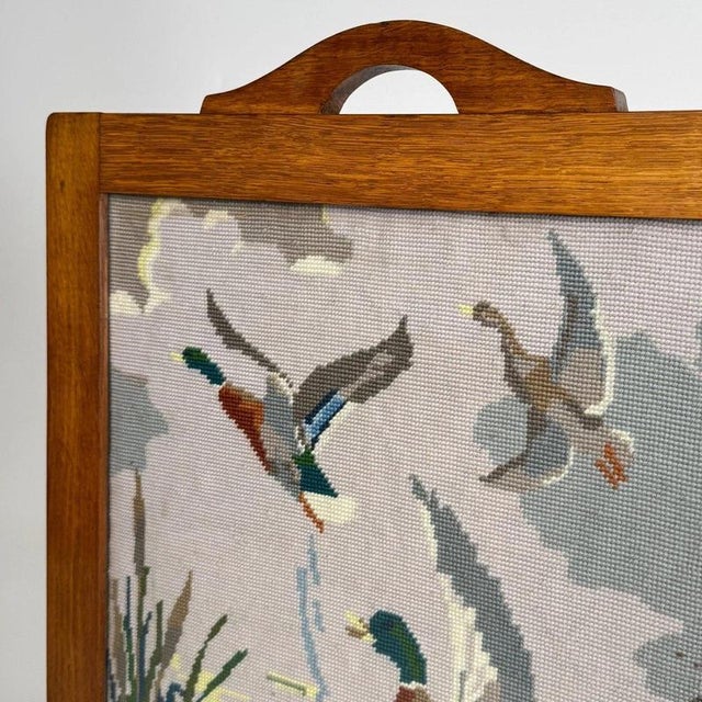 Antique Early 20th Century English Oak Tapestry Fire Screen For Sale - Image 9 of 11