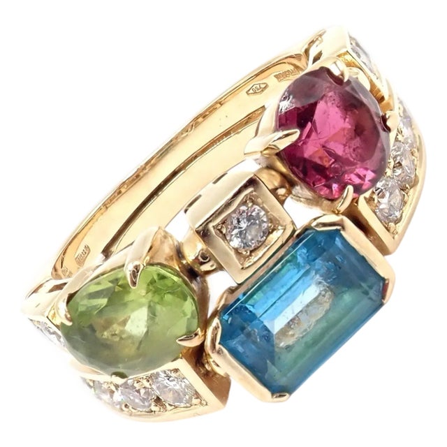 Bulgari Allegra Gold Diamond Peridot Tourmaline Band Ring, Size 7.25 For Sale