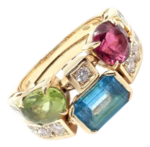 Bulgari Allegra Gold Diamond Peridot Tourmaline Band Ring, Size 7.25