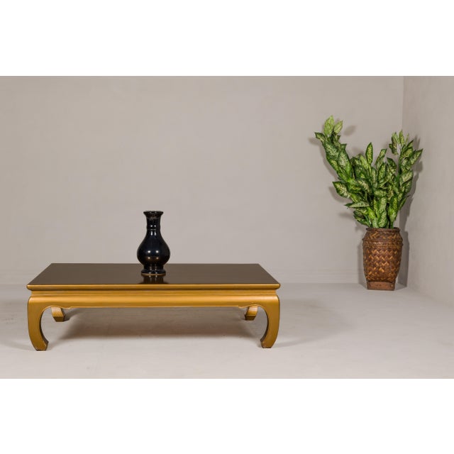 2010s Gold Lacquered Ming Dynasty Style Chow Leg Coffee Table with Carved Apron For Sale - Image 5 of 12