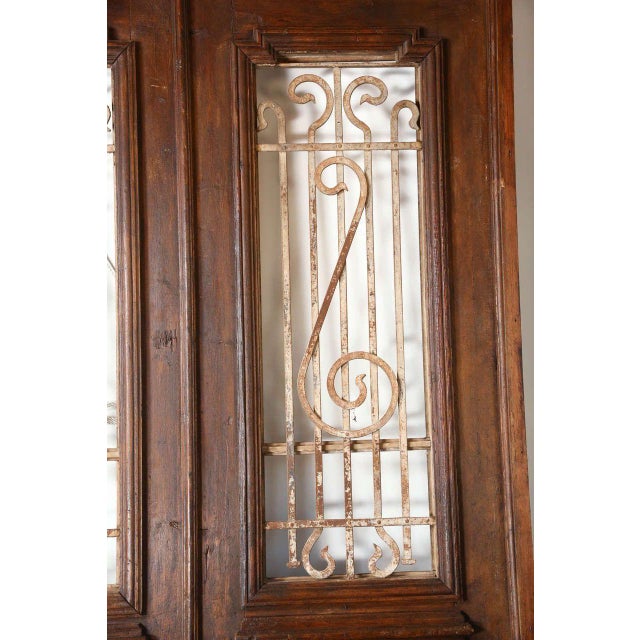 Antique French Painted Double Entry Doors With Transom Wood and Wrought Iron For Sale - Image 4 of 18