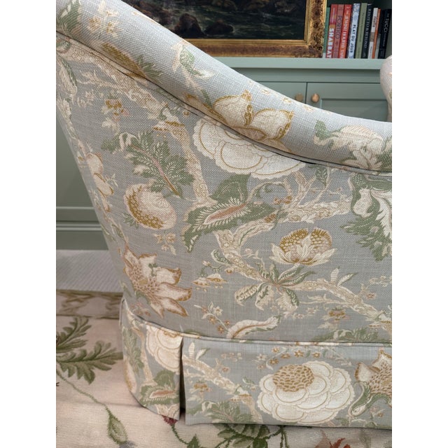 Textile Vintage Channel Back Club Chairs Reupholstered in Waverley for Schumacher ‘Hazel’ Linen Fabric For Sale - Image 7 of 9