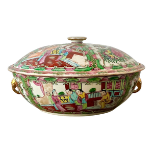 Vintage Asian Rose Famile Lidded Bowl