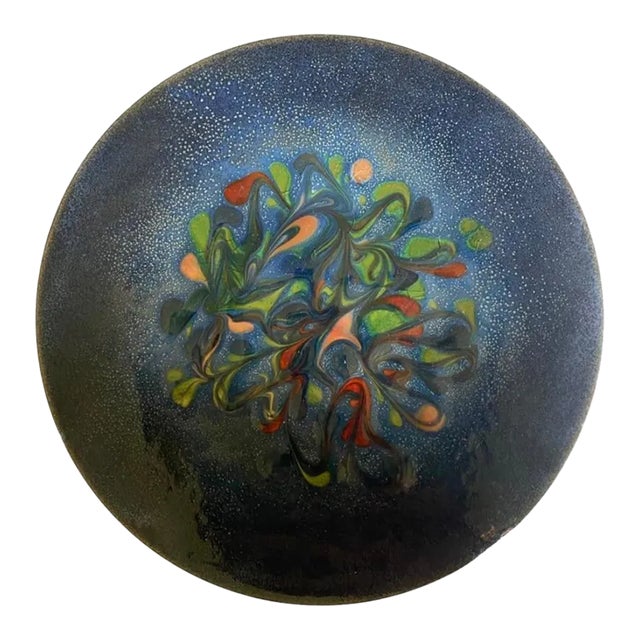 Mid Century Modern Enamel and Copper Decorative Plate or Catchall Circa 1960 For Sale