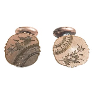 Antique Aesthetic Engraved Gold Fill Cufflinks For Sale