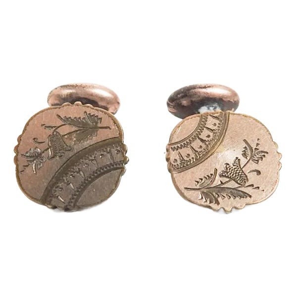 Antique Aesthetic Engraved Gold Fill Cufflinks For Sale