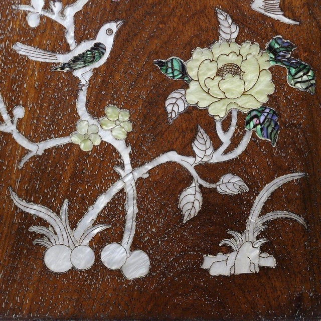 Square Wooden Tray With Mother-of-Pearl Bird and Floral Inlay For Sale - Image 10 of 10