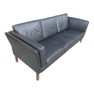 1960s Mid-Century Danish Black Leather Couch For Sale