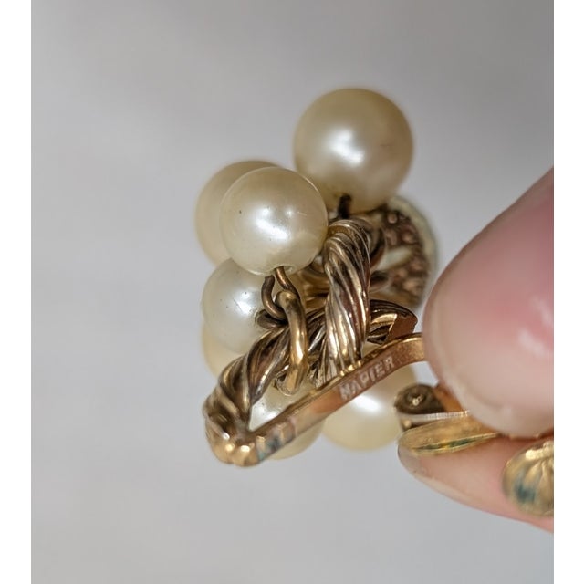 Gold Vintage 1960s Signed Napier Faux-Citrine & Pearl Drops Clip Earrings-2 Pieces For Sale - Image 8 of 8