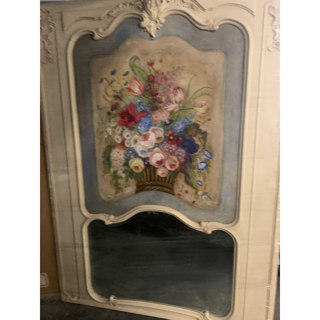 Fabulous Antique Trumeau Mirror The floral was done over 50 years ago Wooden canvas with mirror