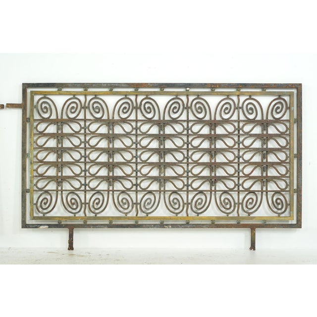 Mid 20th Century Pair of European Hollywood Regency Wrought Iron & Brass Grills For Sale - Image 9 of 10