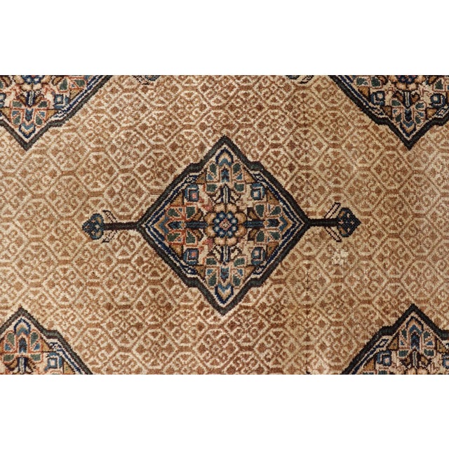 Textile Antique Persian Serab Gallery With Tribal Geometric Design in Camel, Green, Blue For Sale - Image 7 of 11