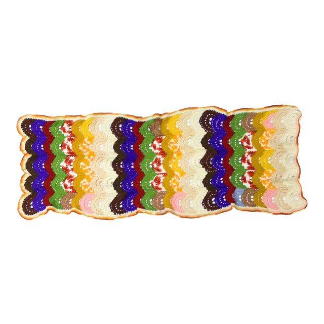 Vintage Pure Wool Hand Crocheted Coverlet For Sale