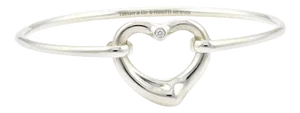 Tiffany & Co. Peretti Open Heart Diamond & Sterling Silver Bangle Bracelet