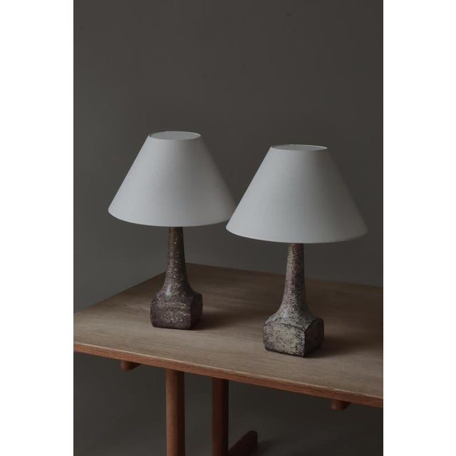 Rare set of Danish Art Deco table lamps made by Michael Andersen & Sons in the 1940s. The lamp bases are made from...