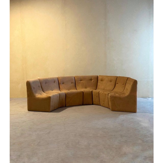 Vintage Brown Element Sofa in Suede Camel, 1960s, Set of 7 For Sale - Image 14 of 14