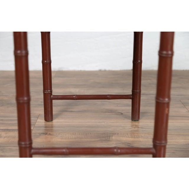 Chinese Vintage Chinese 1950s Bamboo Side Table with Brownish Patina and Recessed Top For Sale - Image 3 of 13