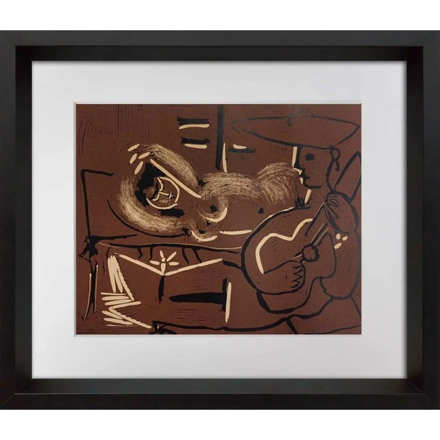 Wood Pablo Picasso Linogravure Ltd Ed. "Femme Couchee Et Guitariste" W/Framing For Sale - Image 7 of 7