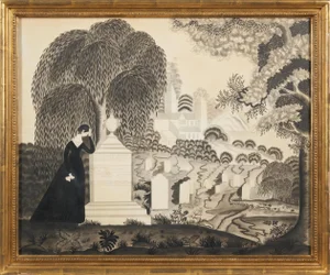 Mourning Drawing in Pen and Ink: Sacred to the Memory of Mrs. Rhoda Darling, Providence County, Rhode Island, Circa 1843