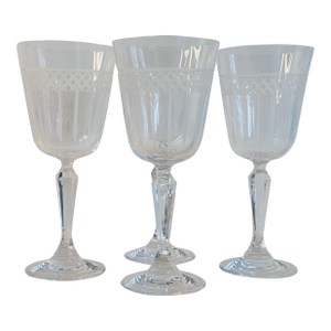 1990s Marquis by Waterford Wheel Cut Lattice Design Wine Stems, Set of 4