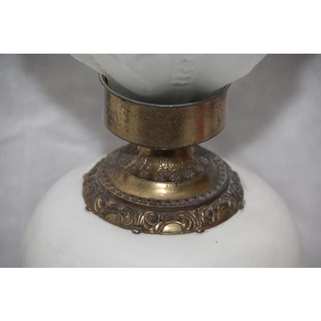 Opaline Frosted Glass Lampshade with Floral Decor Lamps, 1950s, Set of 2 For Sale - Image 6 of 18