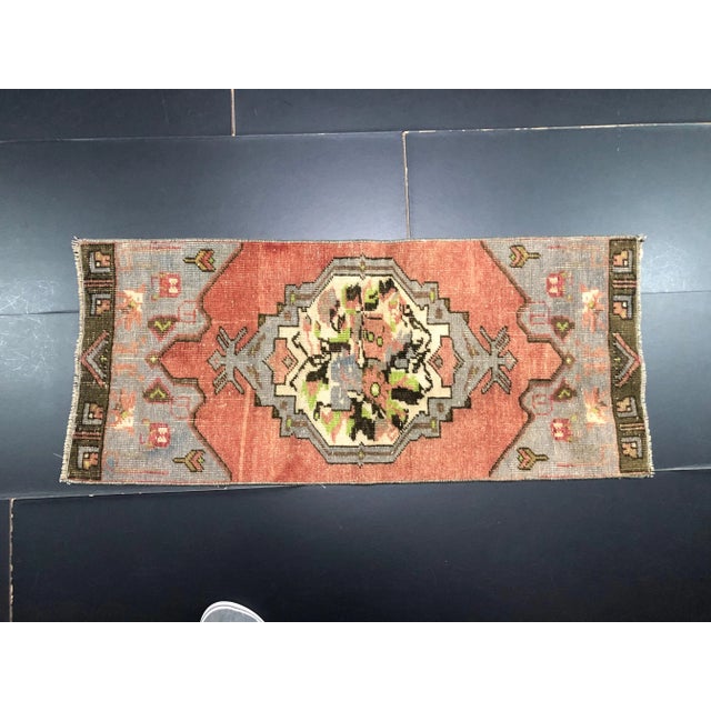 Vintage Turkish Traditional Handmade Red Gray Rug For Sale In Phoenix - Image 6 of 6