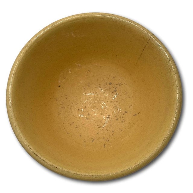 Nice Antique English Blue Seaweed Decorated & Banded Yellow Ware Kitchen Mixing Bowl - Circa Mid 19th Century For Sale - Image 17 of 18