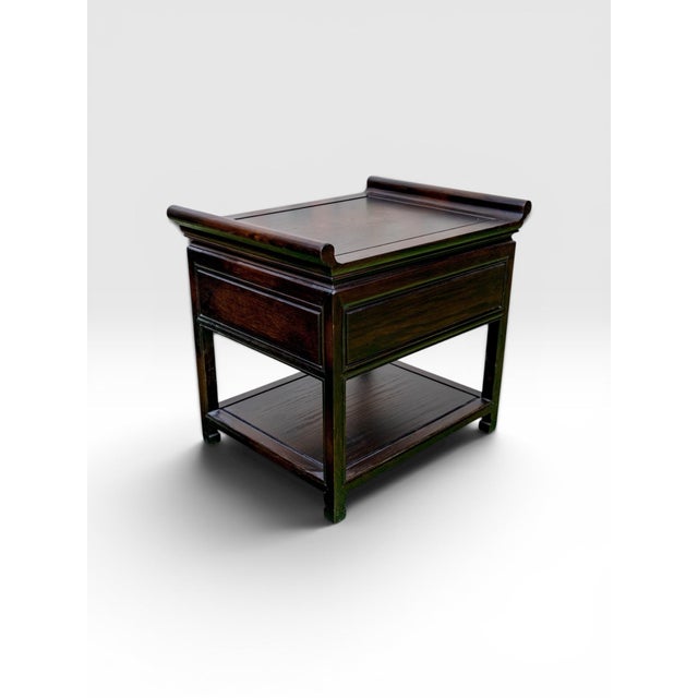 Vintage Chinese Altar Style Rosewood Finish End Table With Shou Emblems Introduce a touch of timeless Eastern elegance to...