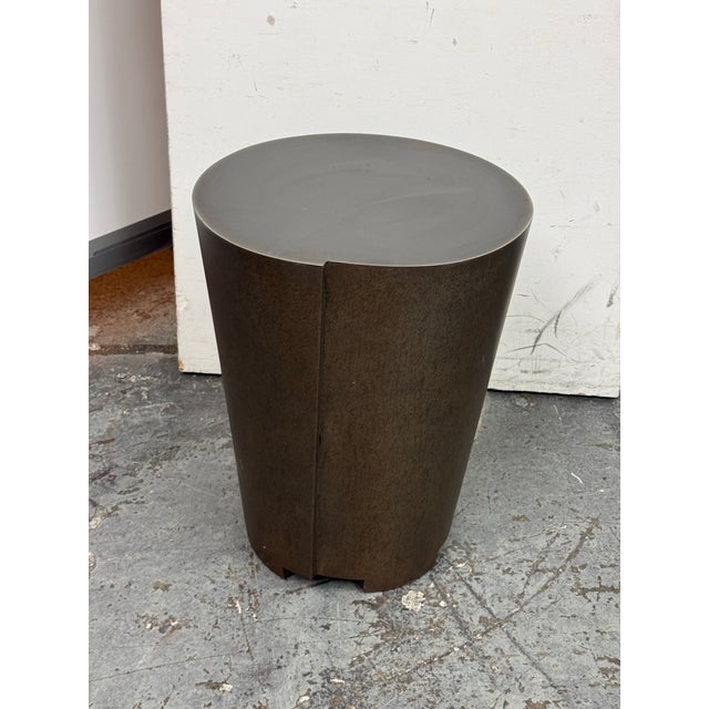 Crate & Barrel Anton Bronze Drum End Table For Sale - Image 11 of 12