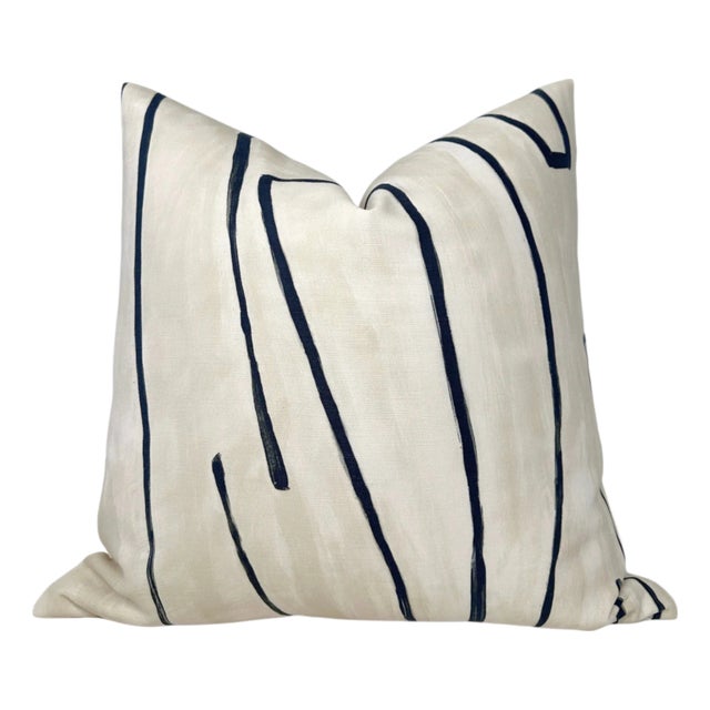 Graffito Linen Pillow Cover in Ivory Onyx, 22x22 Pillow For Sale