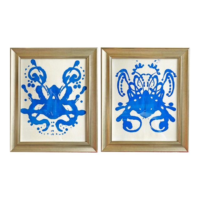 Original Rorschach Test–Inspired Abstract Paintings – Hand-Painted Acrylic on Rice Paper, Framed Modern Art Set For Sale