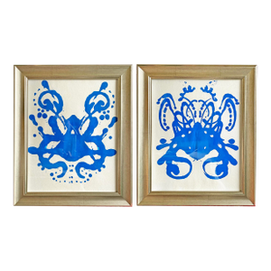 Original Rorschach Test–Inspired Abstract Paintings – Hand-Painted Acrylic on Rice Paper, Framed Modern Art Set