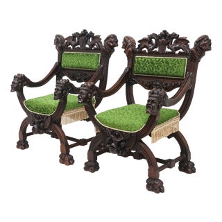 Antique Gothic Revival Armchairs by Victor Aimone, 1880, Set of 2 For Sale