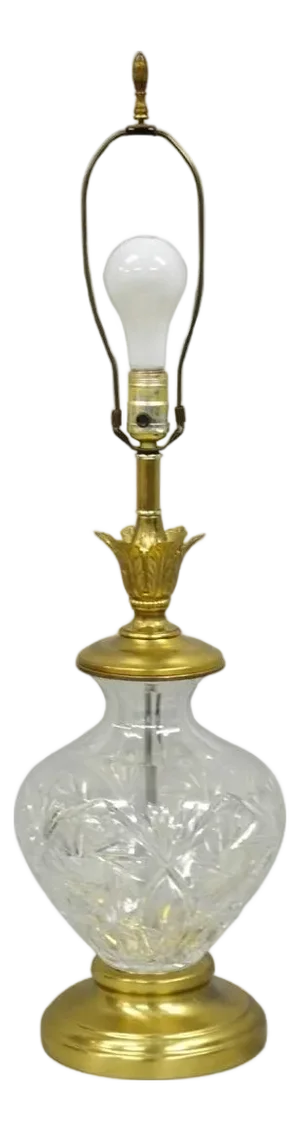 Vintage Victorian Style Etched Crystal Glass Ginger Jar Brass Table Lamp