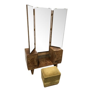 Antique Japanese Kyodai Tansu Vanity & Stool Sanmenkyo with Mirror For Sale