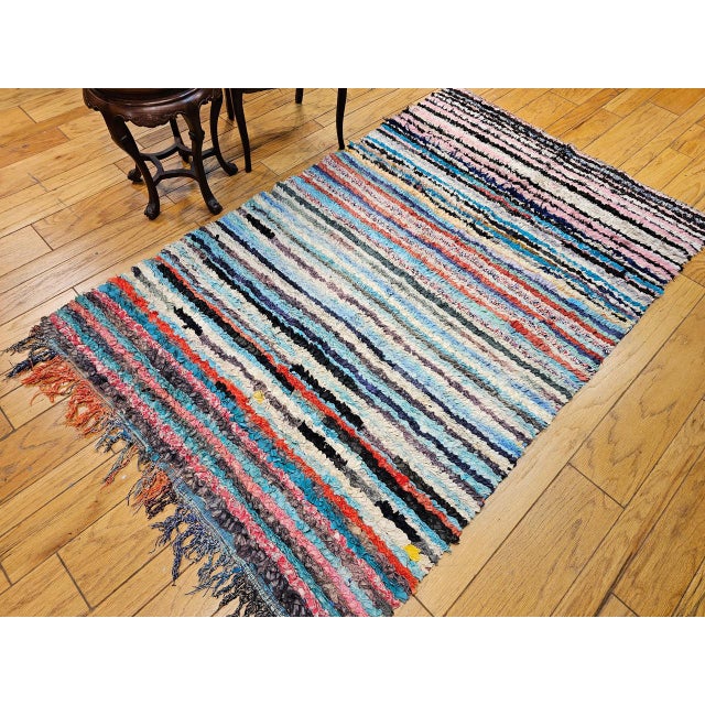 Vintage Moroccan Boucherouite Shag Area Rug, Handwoven Wool, Stripe, 5' X 7' For Sale - Image 9 of 11