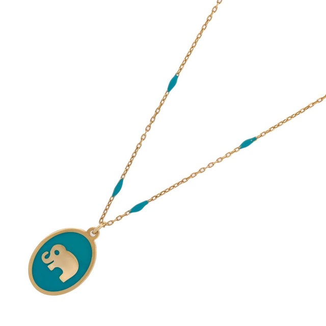 Early 21st Century Powerful Lucky Elephant Gold & Turquoise Chain Necklace For Sale - Image 5 of 8