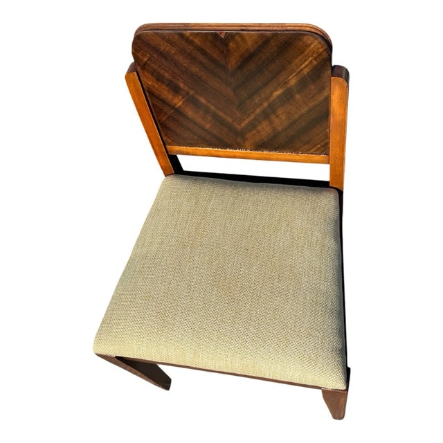 1930s Art Deco Walnut French Vanity Chair Newly Upholstered For Sale - Image 10 of 17