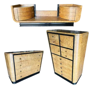 1930s Streamline Art Deco Dresser & Vanity Bedroom Set by Donald Deskey for Widdicombe - Set of 3