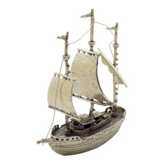 Vintage Italian Handmade Genuine Silver Galleon Sailing Ship Large Figurine, Made in Tuscany in 1991 For Sale
