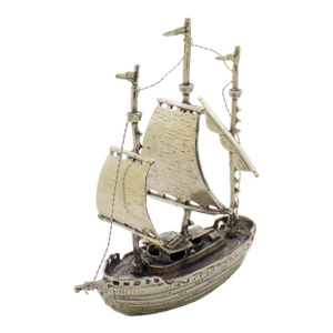 Vintage Italian Handmade Genuine Silver Galleon Sailing Ship Large Figurine, Made in Tuscany in 1991