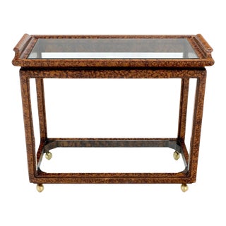 Faux Tortoise Finish Glass Shelves Rectangle Serving Cart Bar on Wheels For Sale